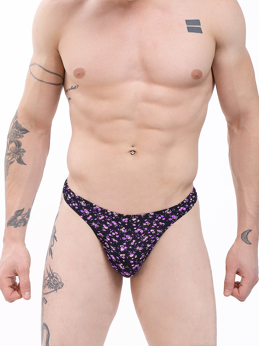 men's purple floral print thong - Body Aware