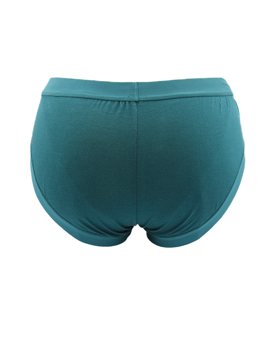 Rear view of teal green Body Aware men's briefs on a white background.