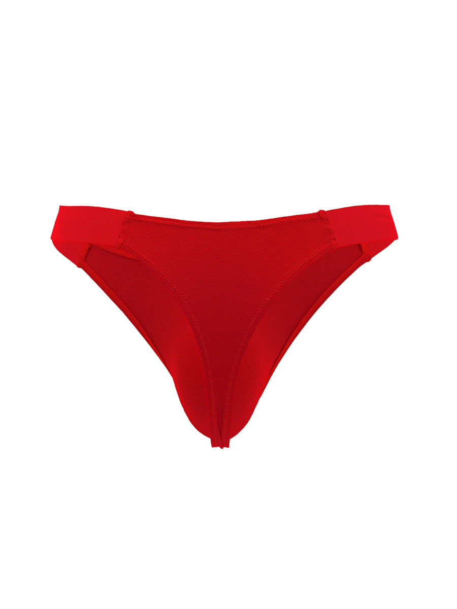Back view of a red Body Aware men's thong on a white background.