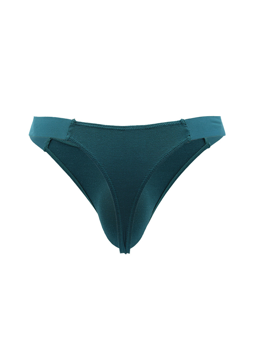 Back view of a teal green Body Aware men's thong on a white background.