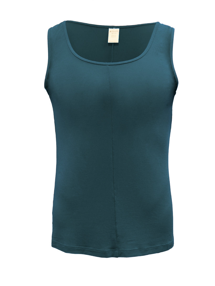 A teal green Body Aware men's tank top on a white background.