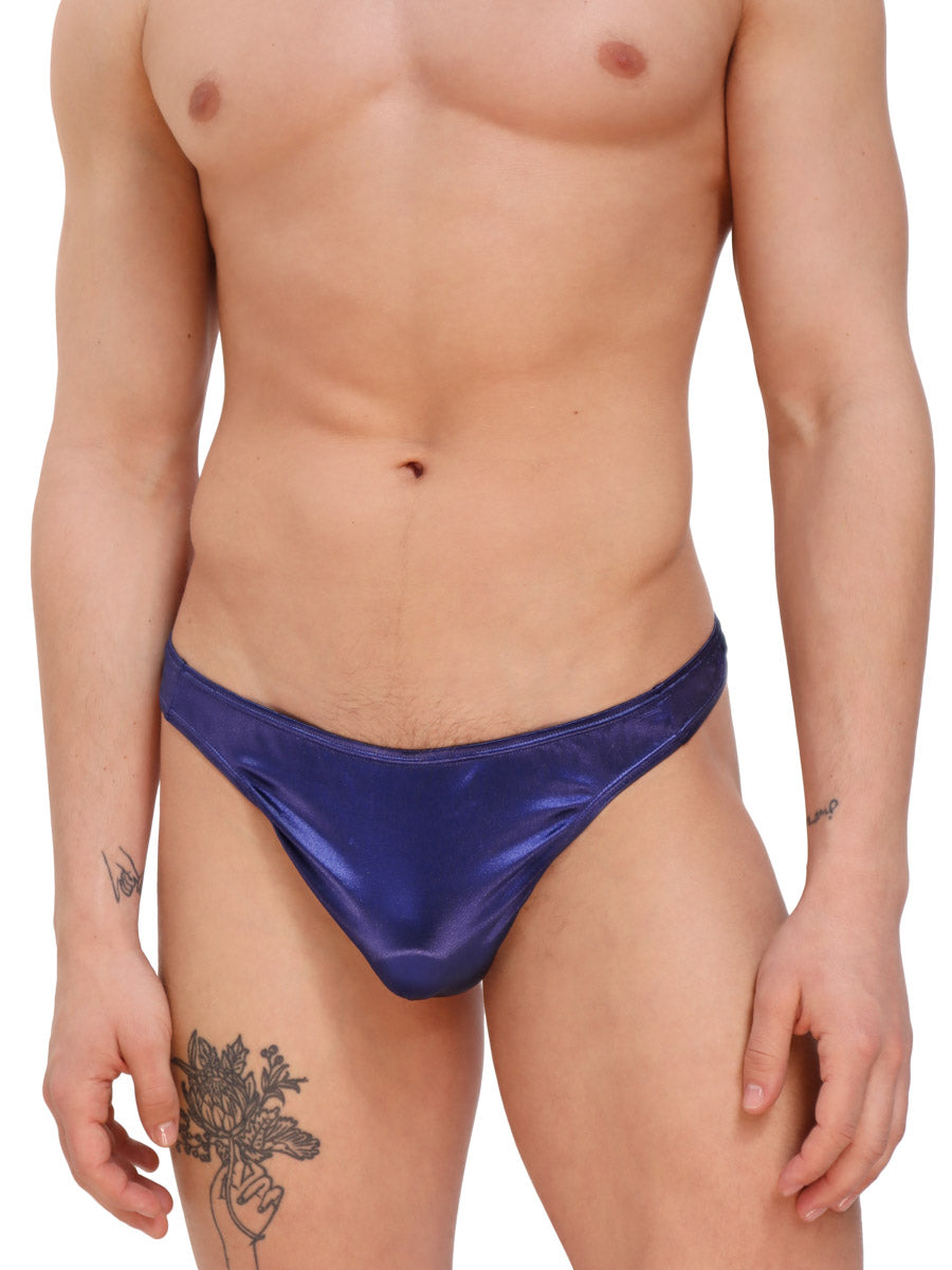 men's navy blue satin bikini thong - Body Aware