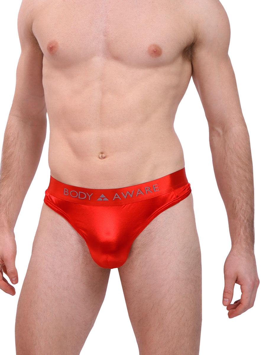 Men s Red Logo Satin Thong Sexy Satin Underwear For Men Body Aware