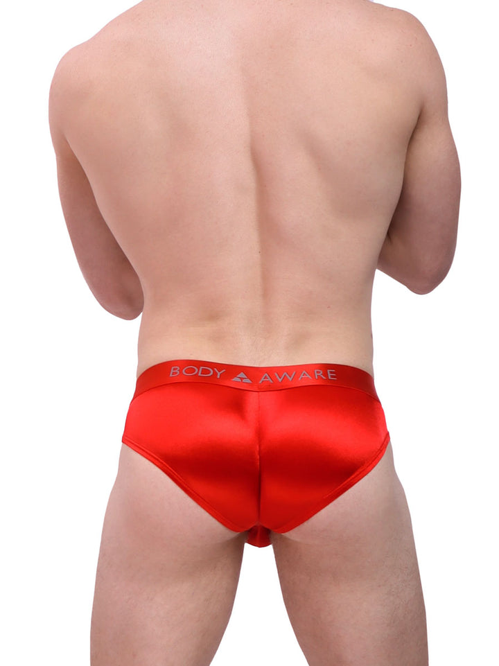 men's red satin logo brief - Body Aware