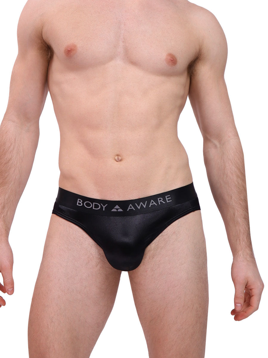 Men s Black Satin Logo Brief Satin Underwear For Men Body Aware