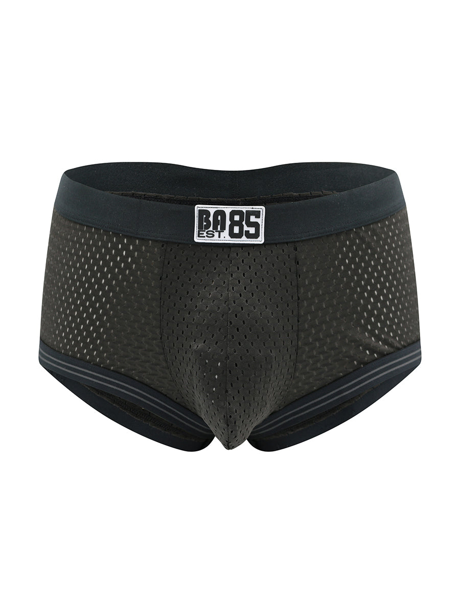 Black boxer briefs with a Body Aware branded waistband, on a white background.