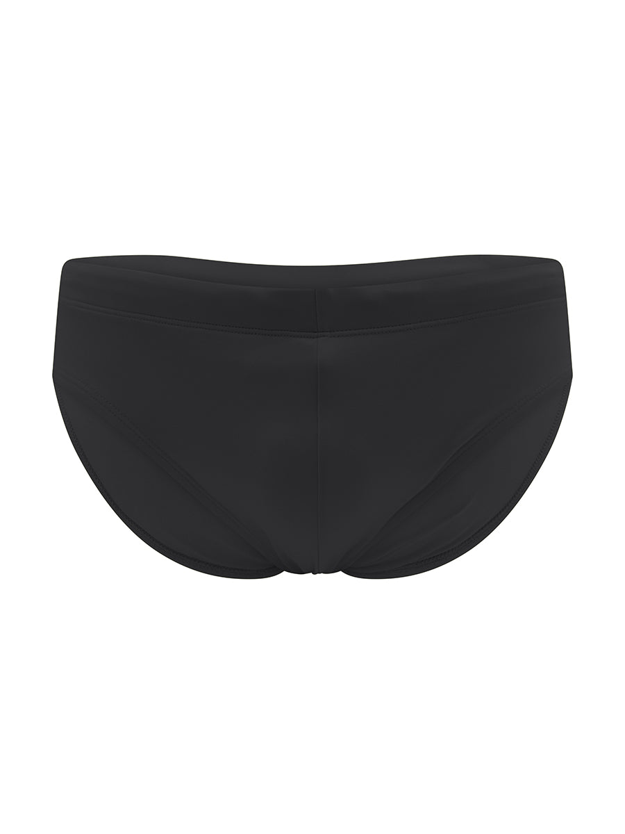 Front view of a pair of Body Aware black mens swim briefs.