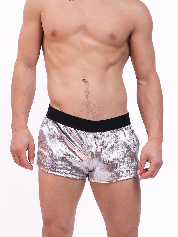 men's silver velvet shorts - Body Aware