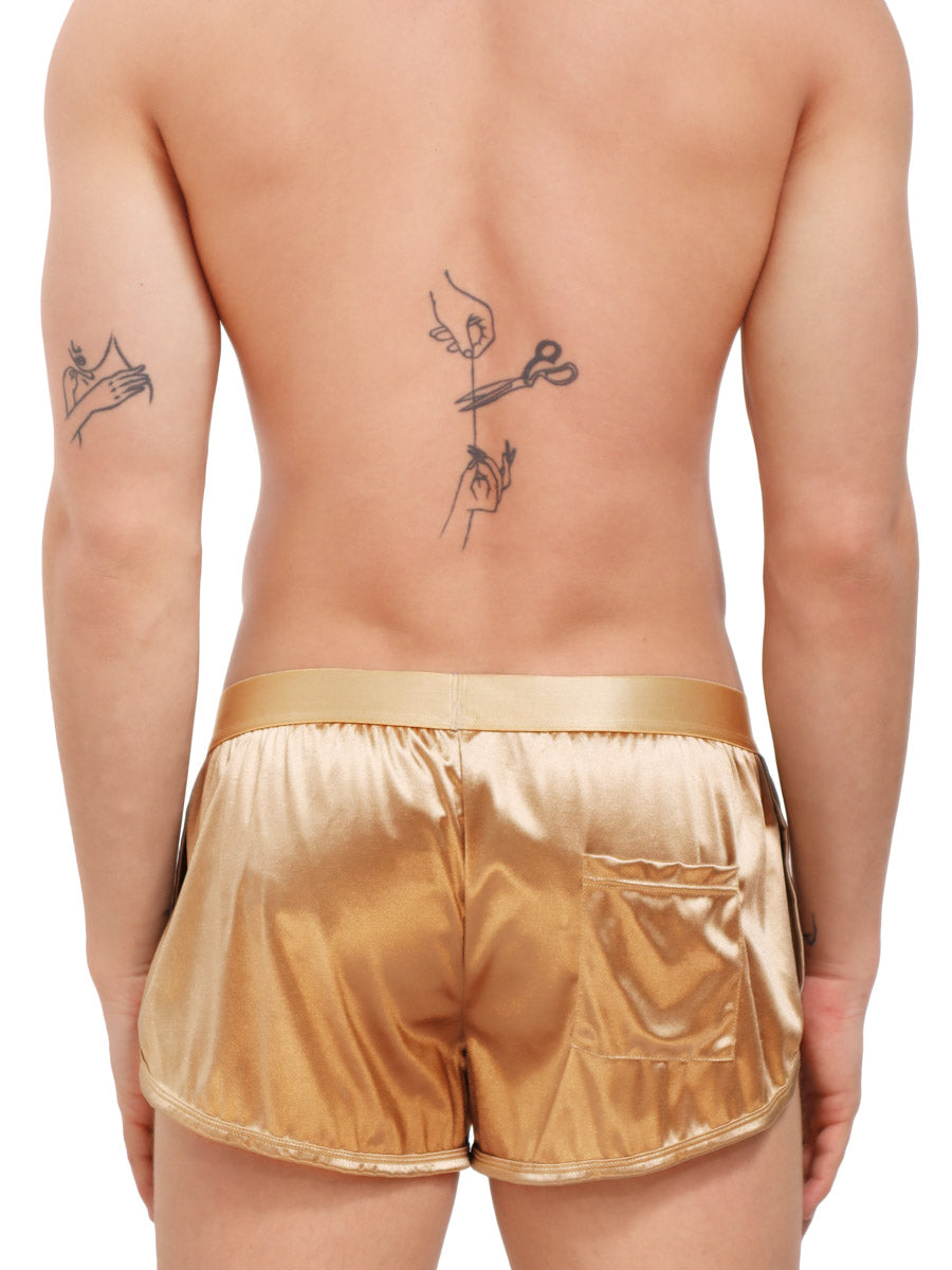 men's gold satin track shorts - Body Aware