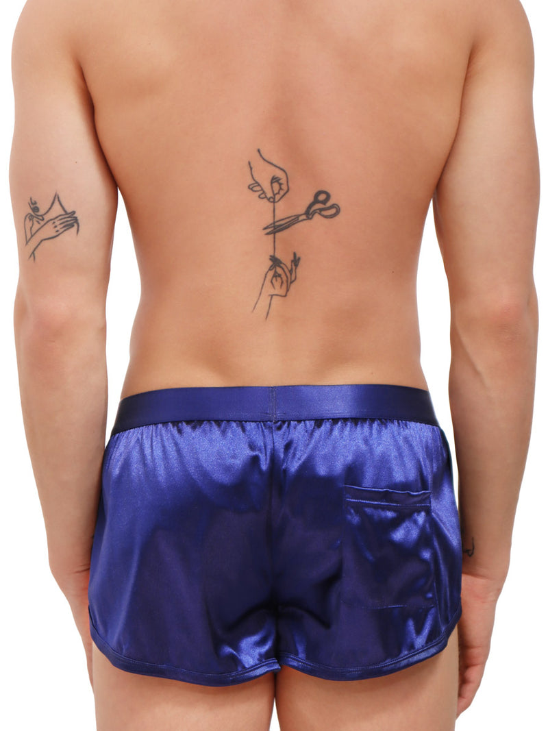 men's navy blue satin track shorts - Body Aware