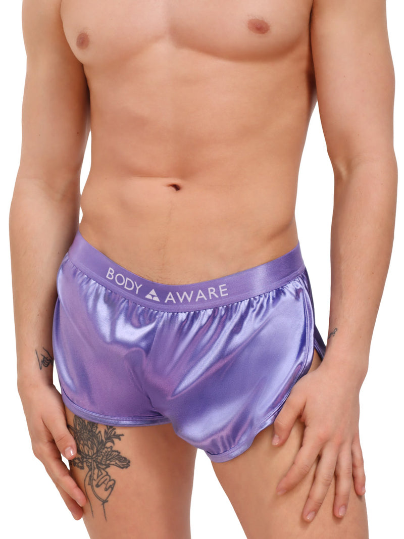 men's purple satin track shorts - Body Aware