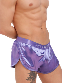 men's purple satin track shorts - Body Aware