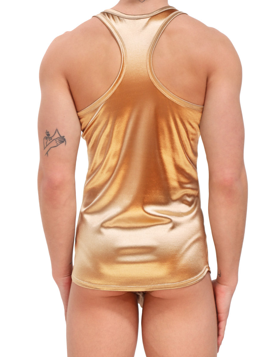 men's gold satin tank top - Body Aware