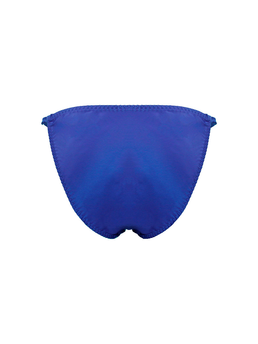 Blue men's underwear brief on a white background.