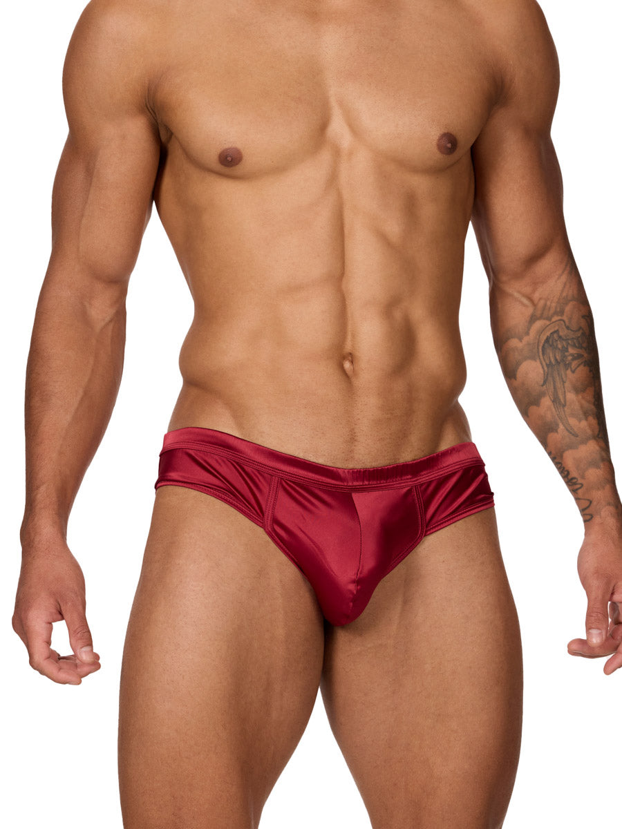 Front view of a male model wearing a Body Aware burgundy men's brief