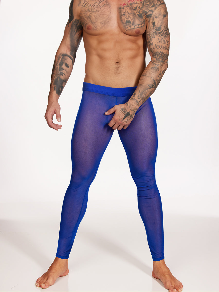 Doomiva Men's Mesh See Through Yoga Pants Compression Leggings Gym Fitness  Workout Drawstring Tights White B X-Large