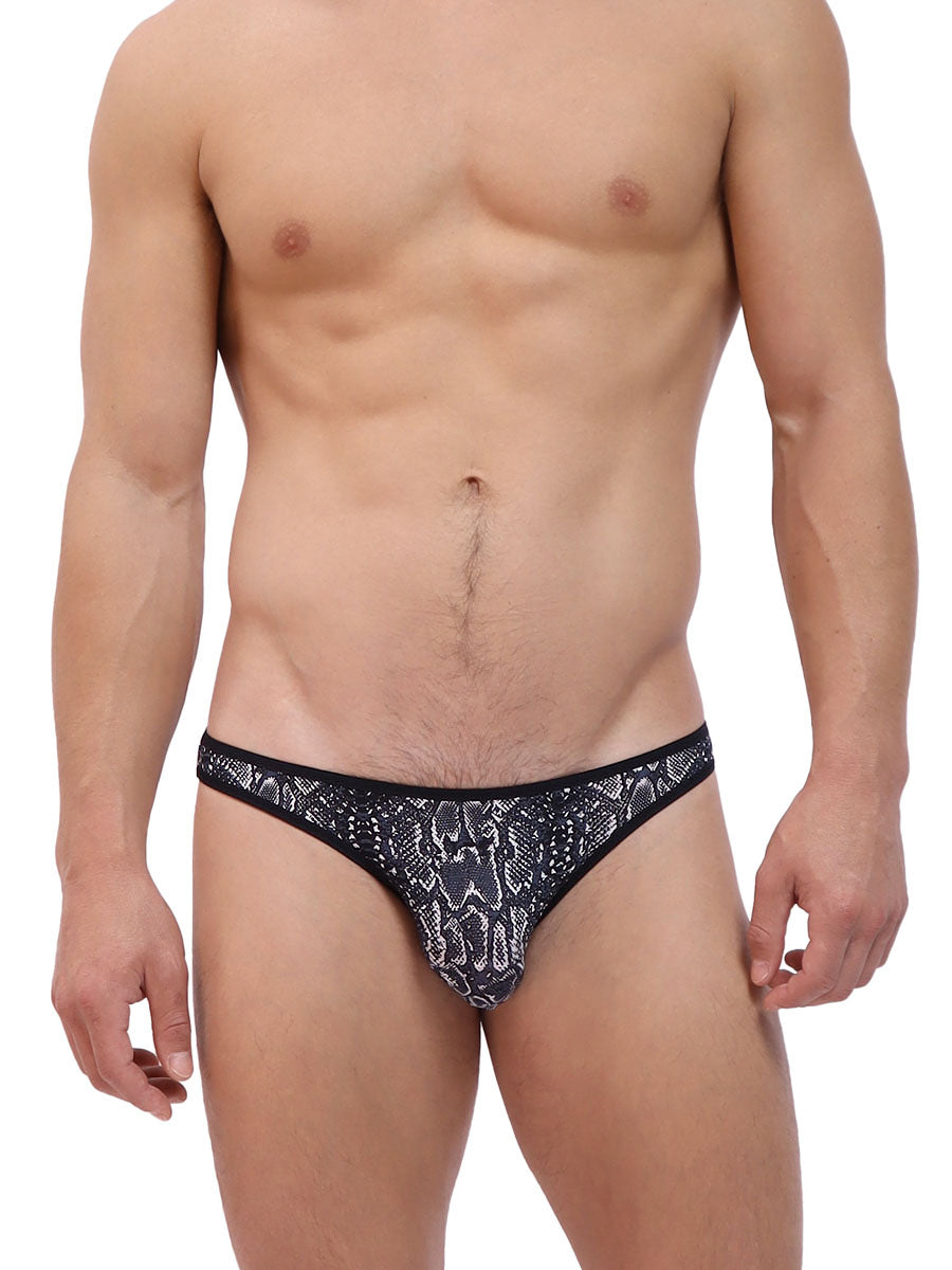 men's black snakeskin print briefs - Body Aware