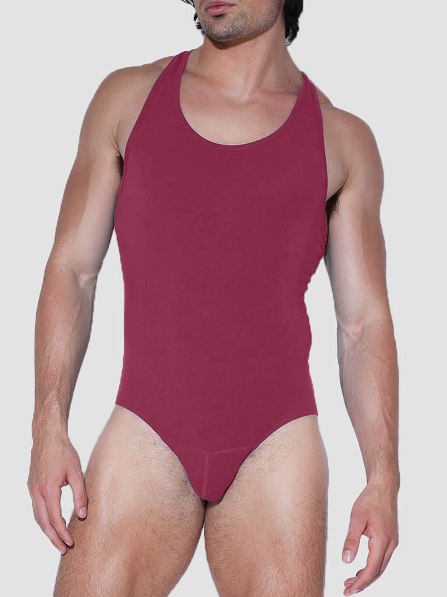 Men's red modal bodysuit leotard