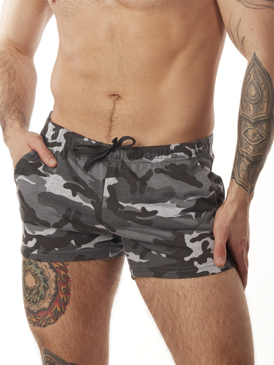 mens short black camo fleece shorts