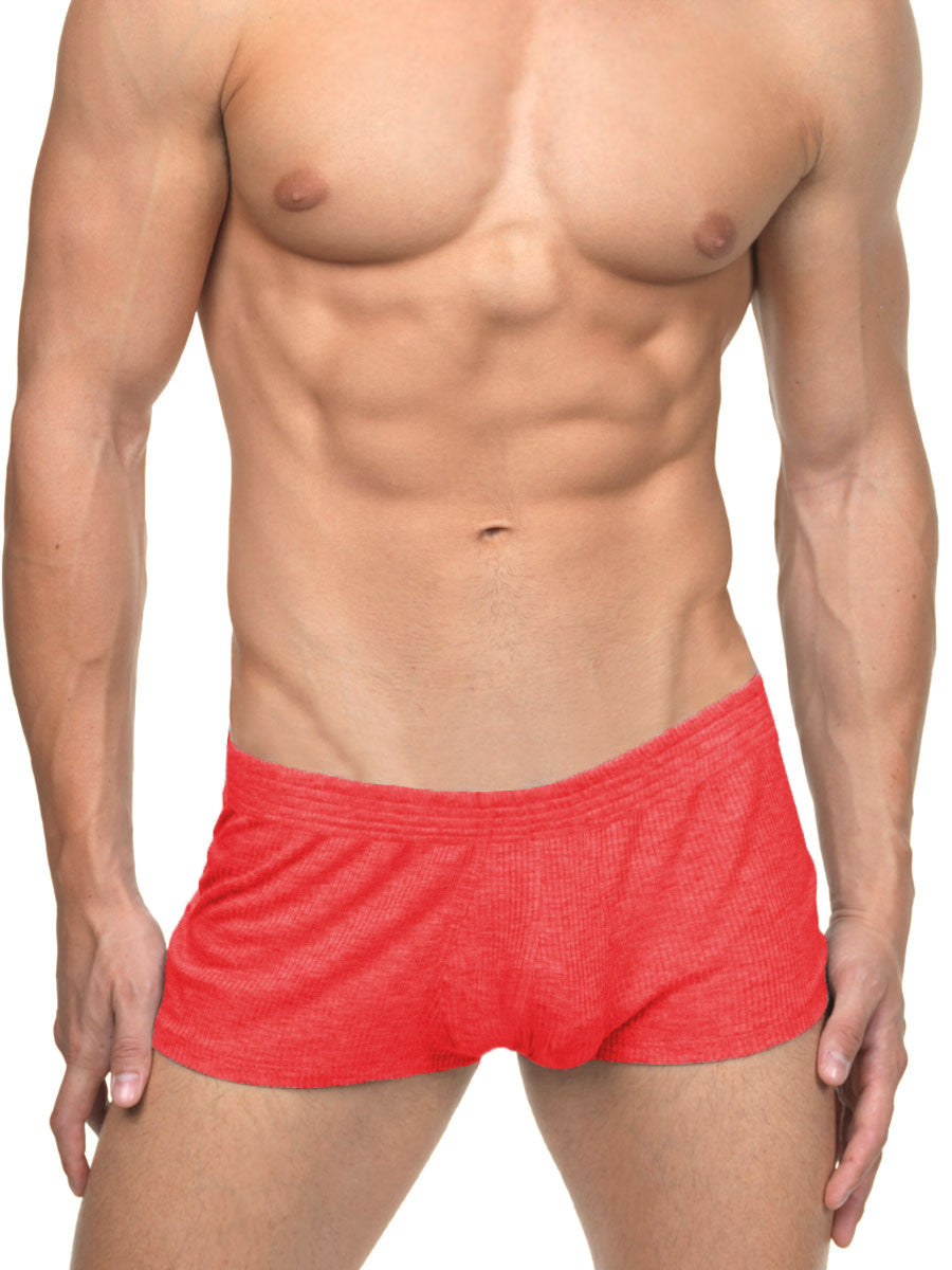 Men's red ribbed booty boxer shorts