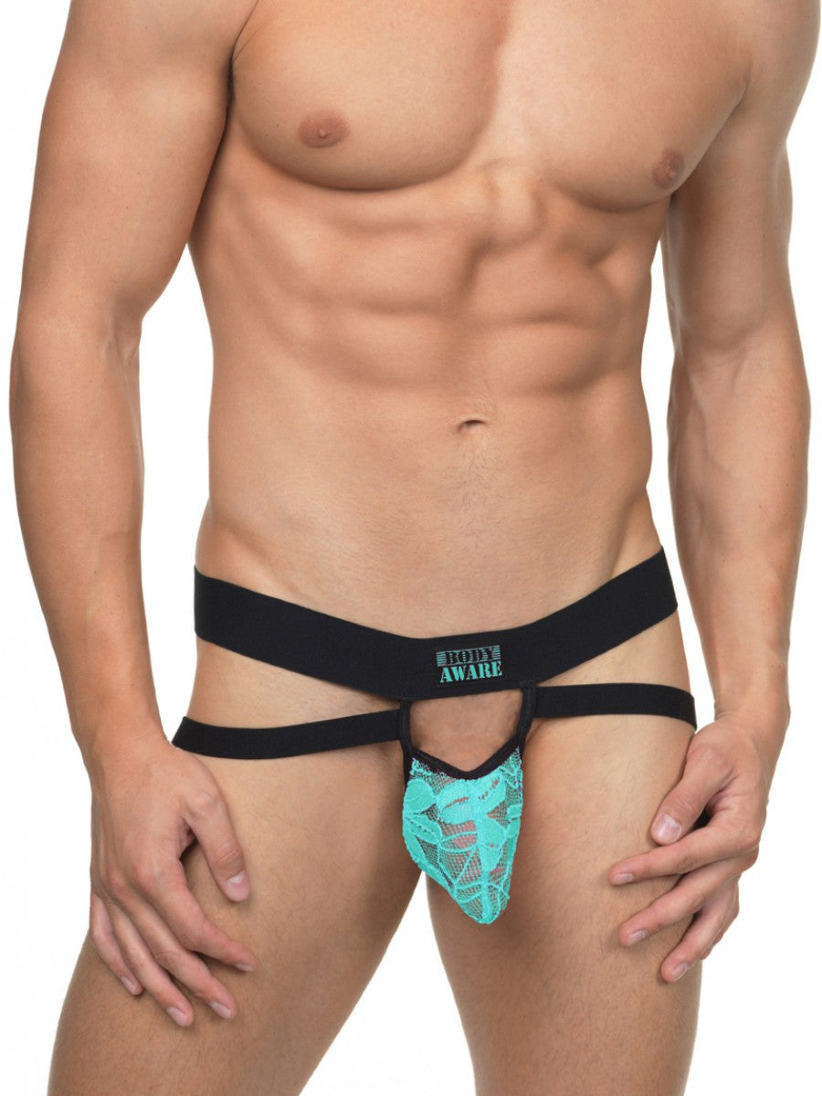 Men's aqua lace jock underwear