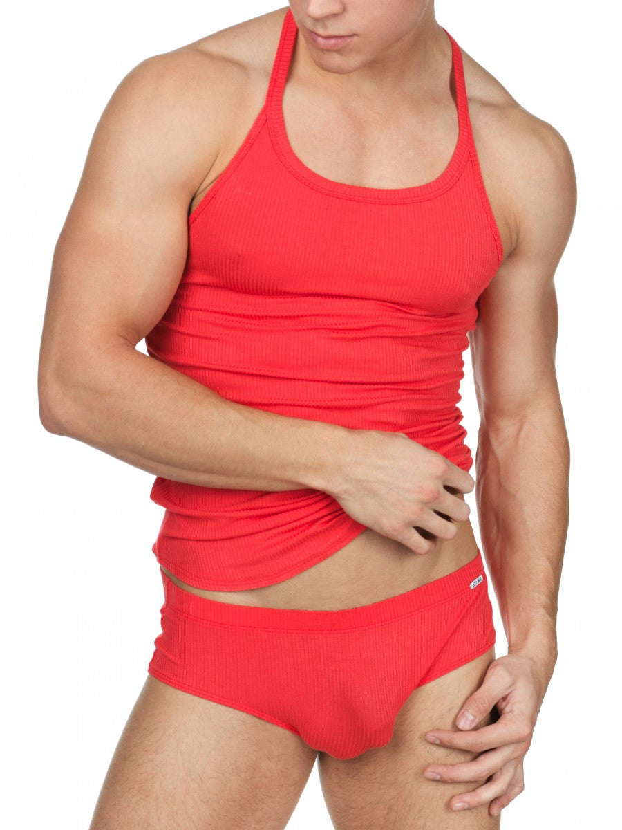 Men's red rayon ribbed sports tank top 
