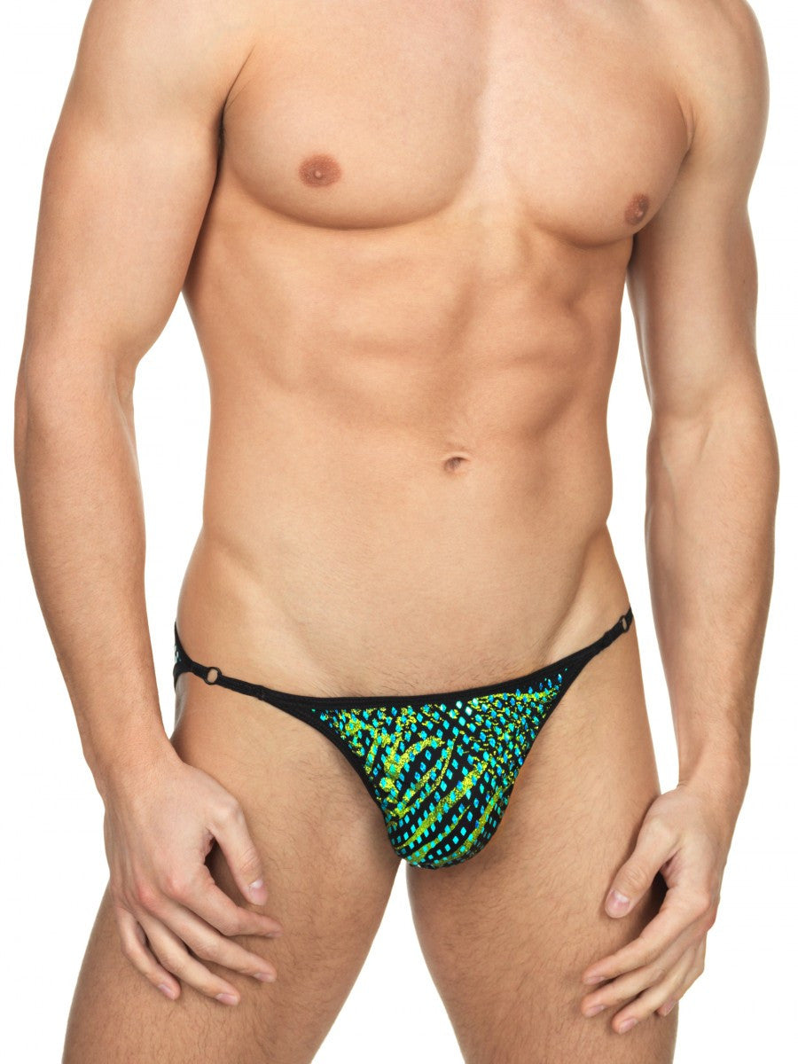 Men's sparkly green and black tanga panties