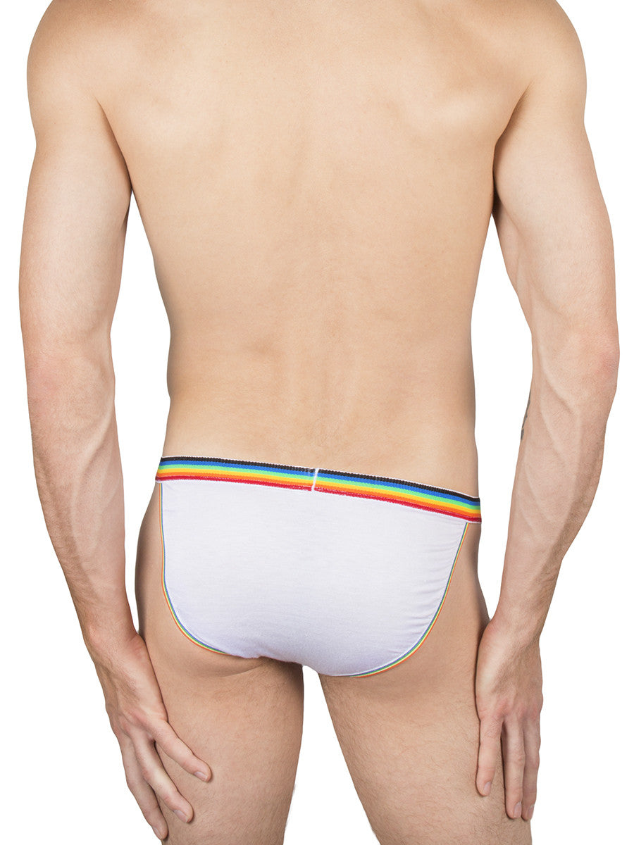 Men's white rainbow waist band pride tanga
