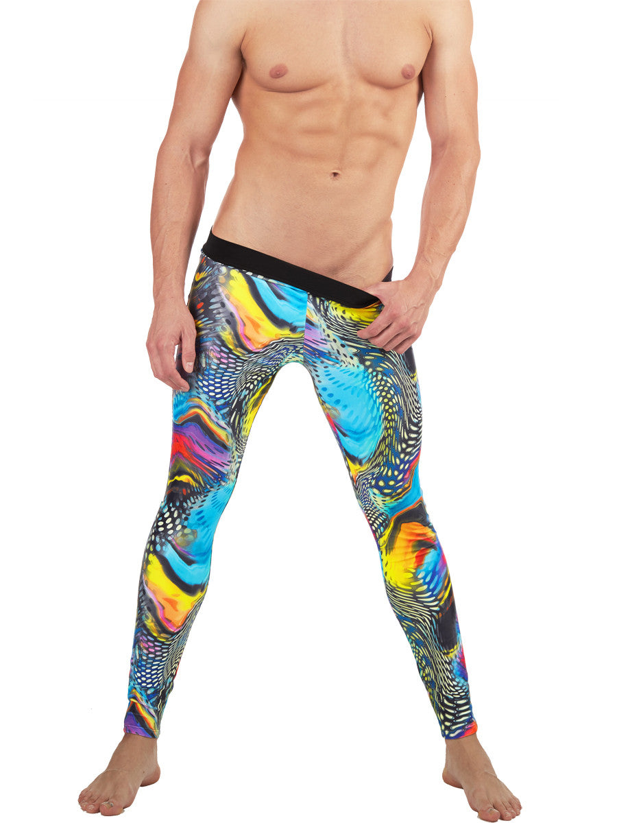 Men's colorful tie dye patterned stretch leggings