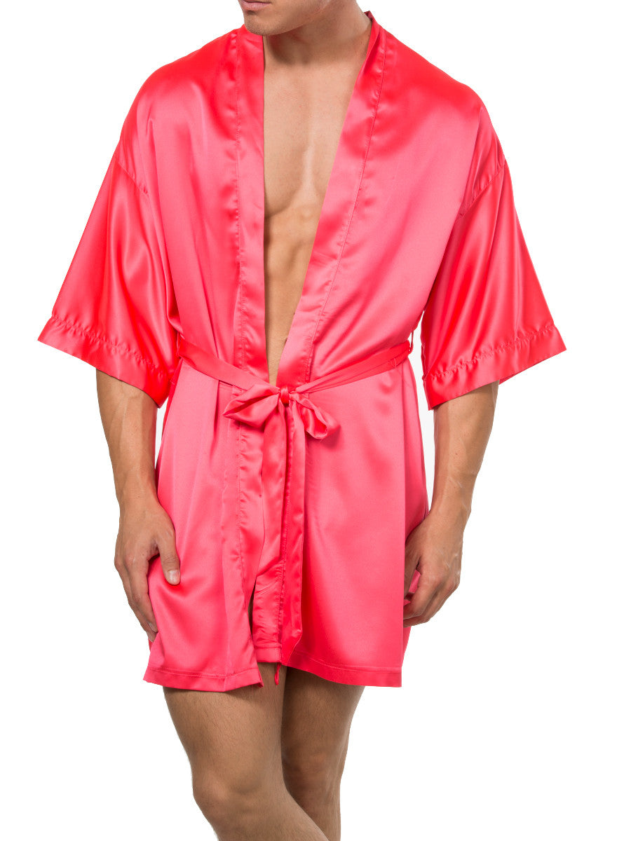 Men's neon pink smooth and shiny satin robe
