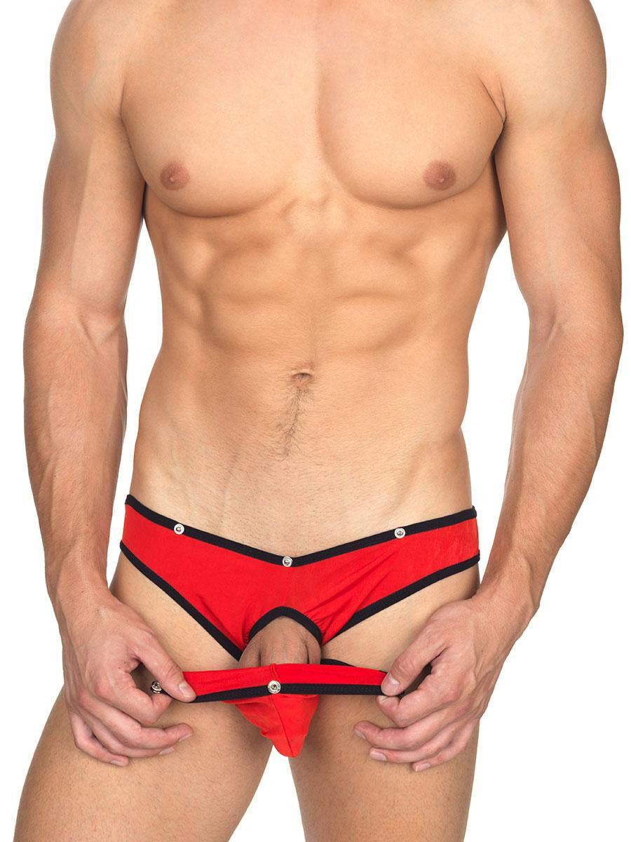 Men's red snap front erotic brief