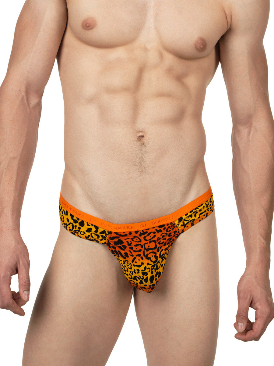 Men's orange leopard print thong