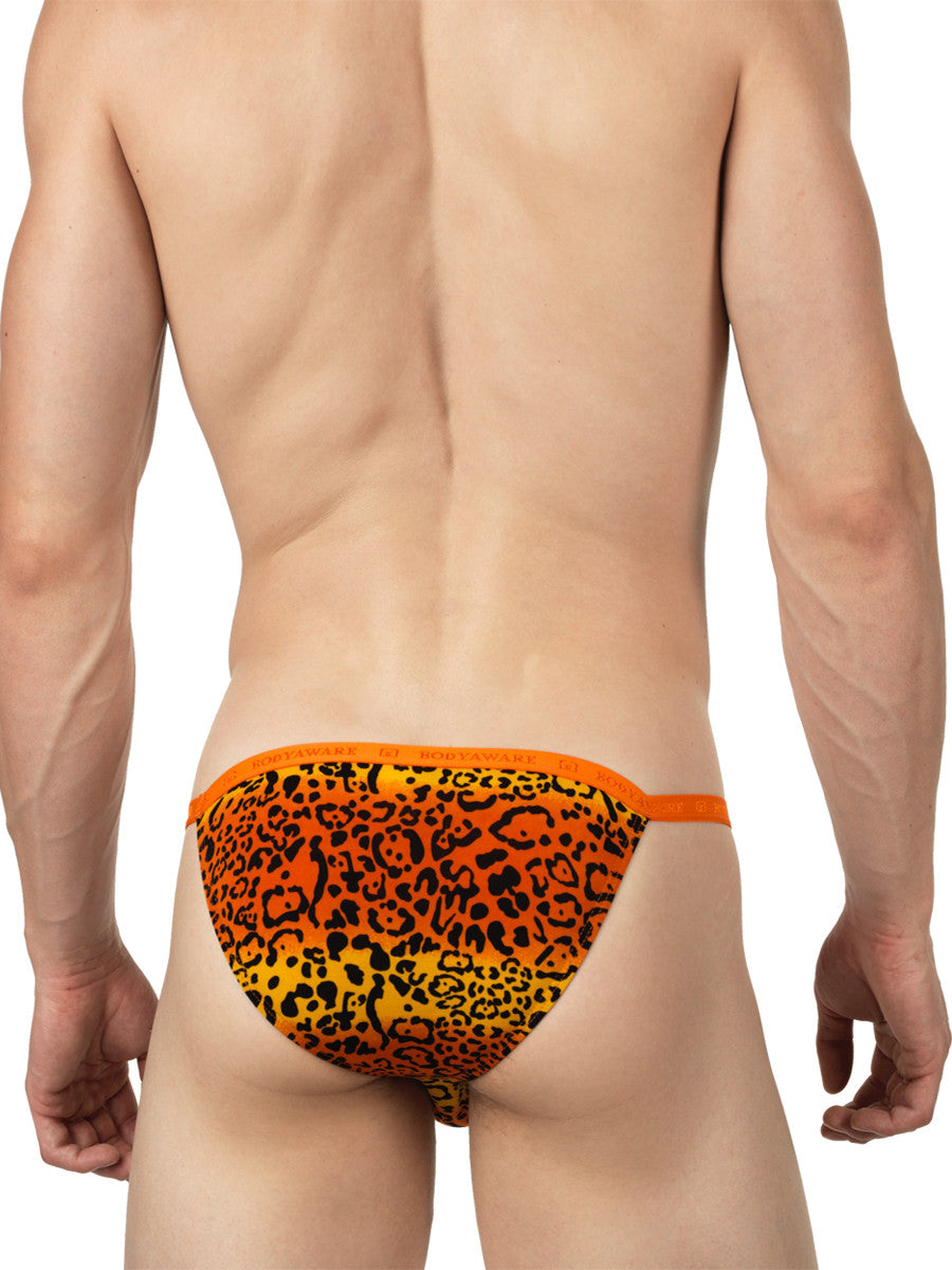 Men's orange leopard print tanga