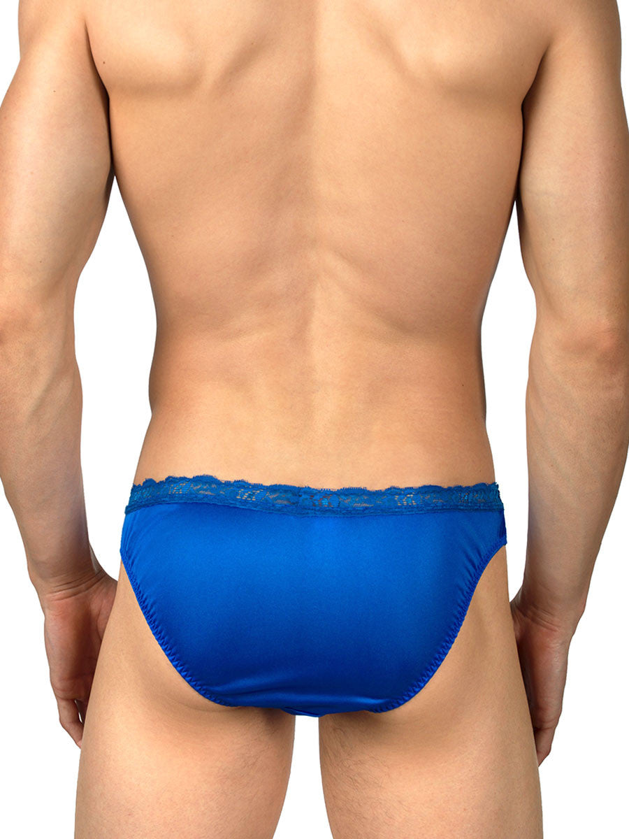 Men's blue European style satin and lace brief panties