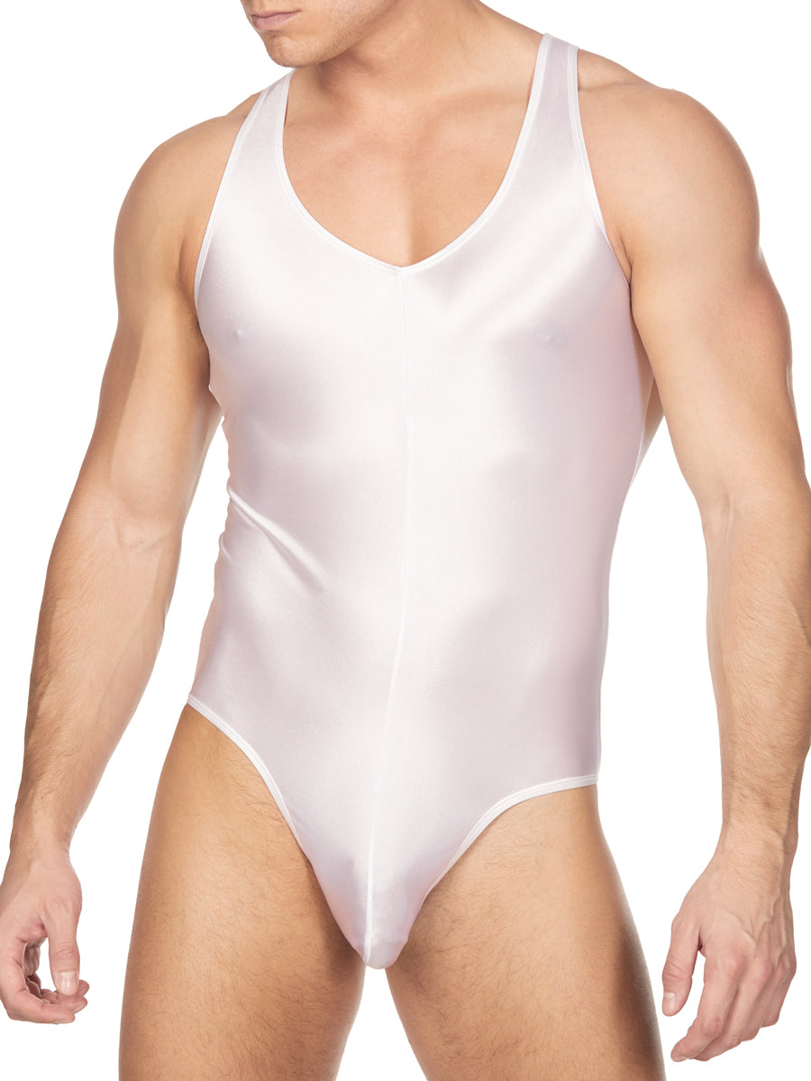 Men's White Satin Button Bodysuit