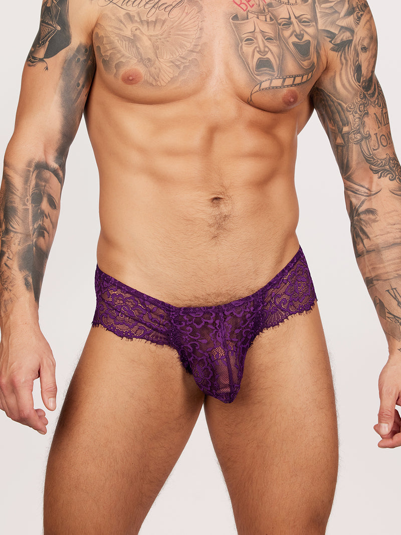 men's purple lace brazil briefs - Body Aware