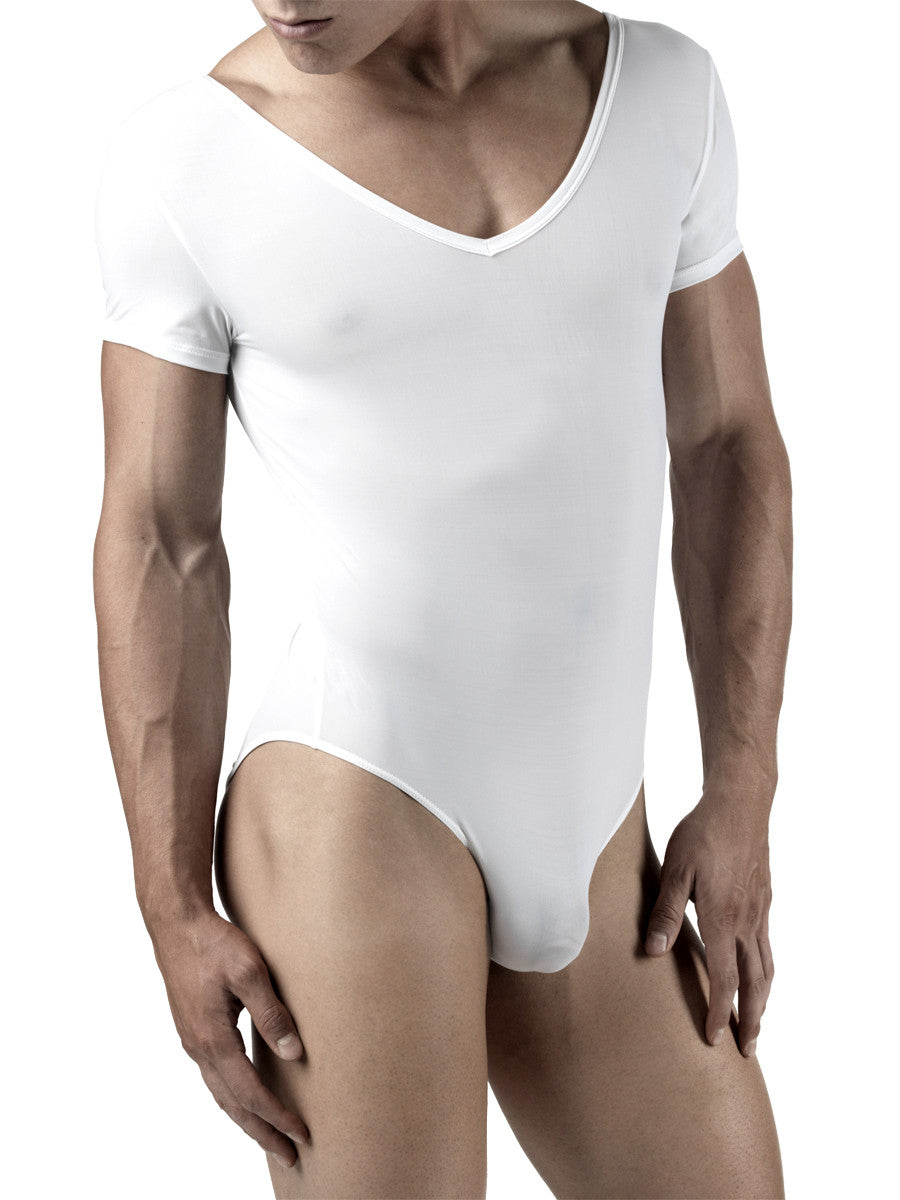 Men's white smooth ballet leotard bodysuit