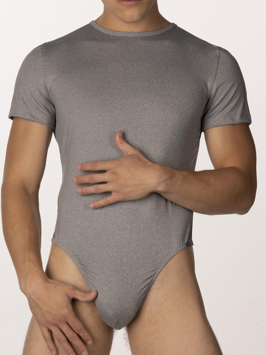 Men's grey t-shirt thong bodysuit