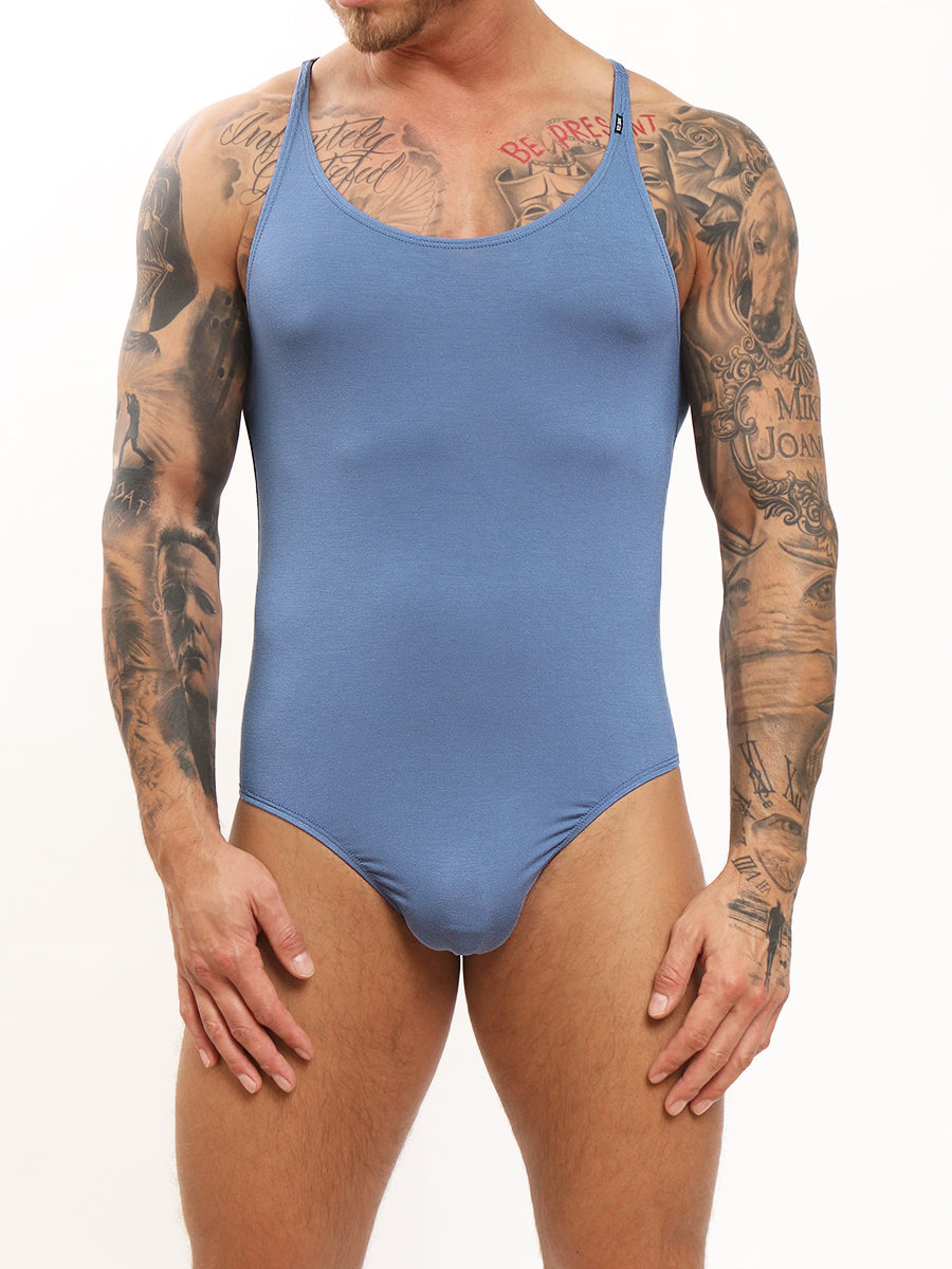 men's blue full back bodysuit - Body Aware