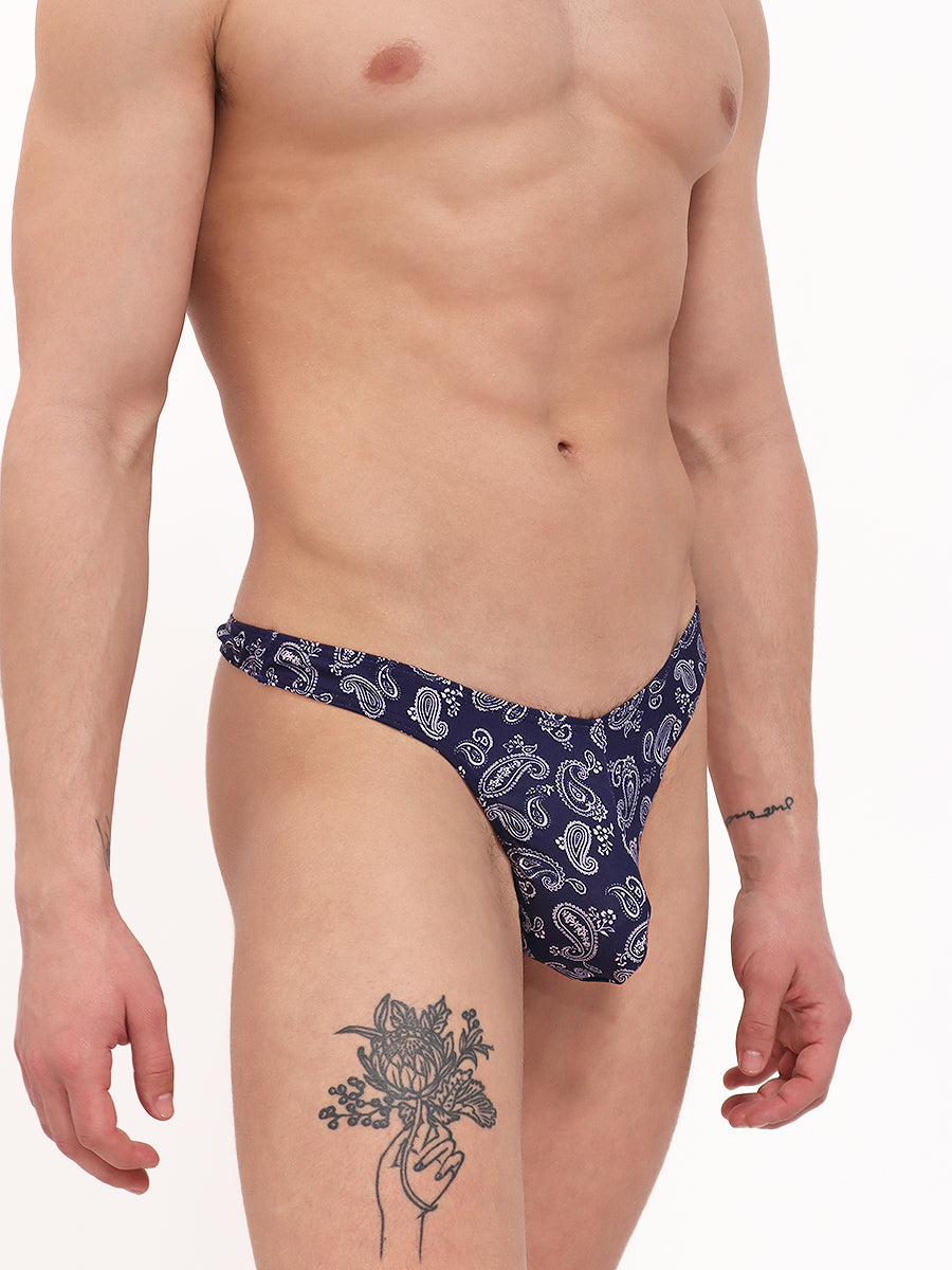 men's blue paisley thong - Body Aware