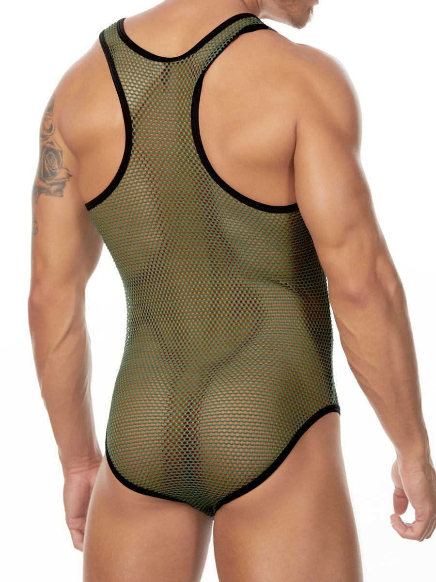 Men's green fishnet bodysuit