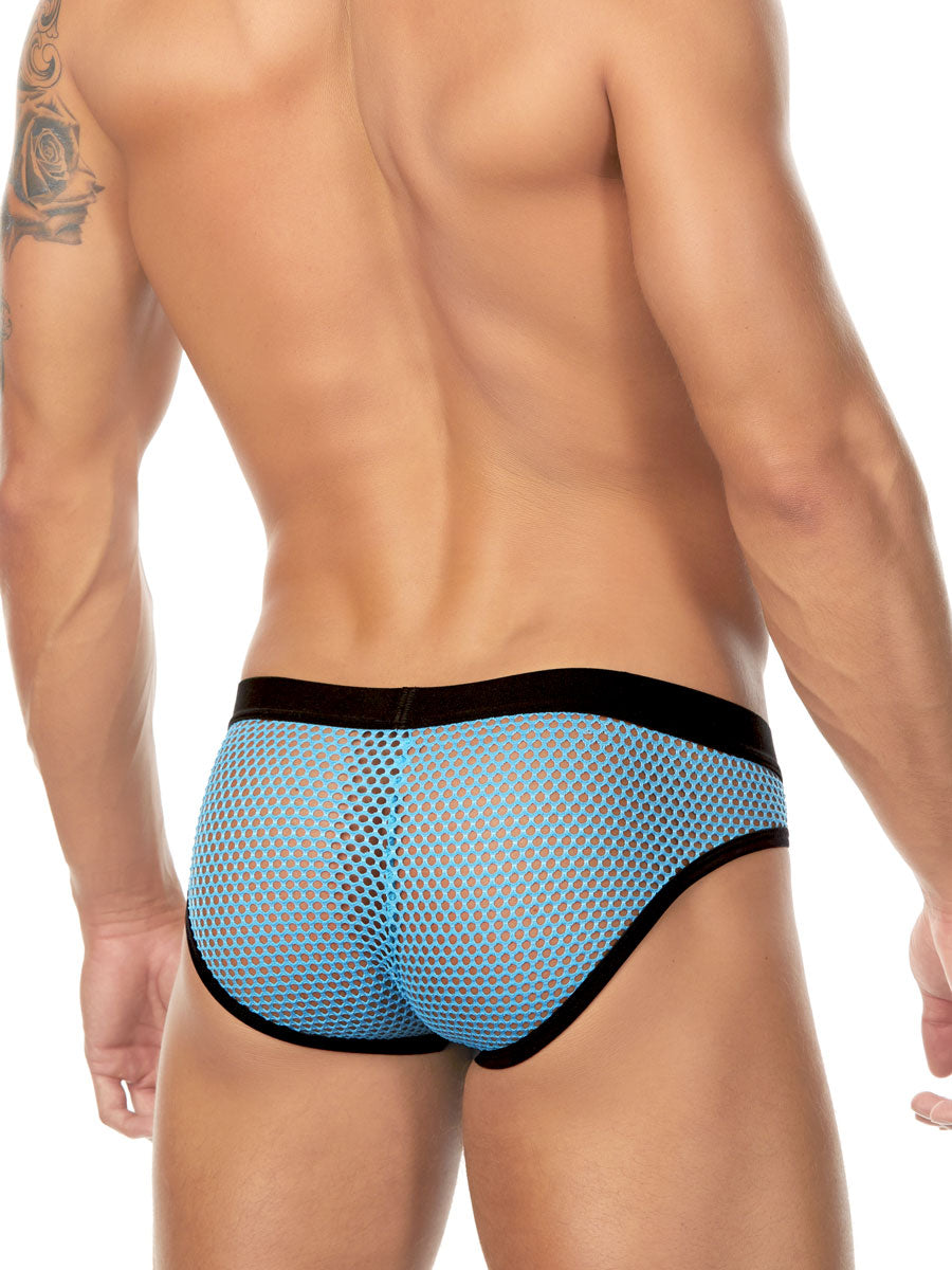 Men's blue fishnet mesh brief