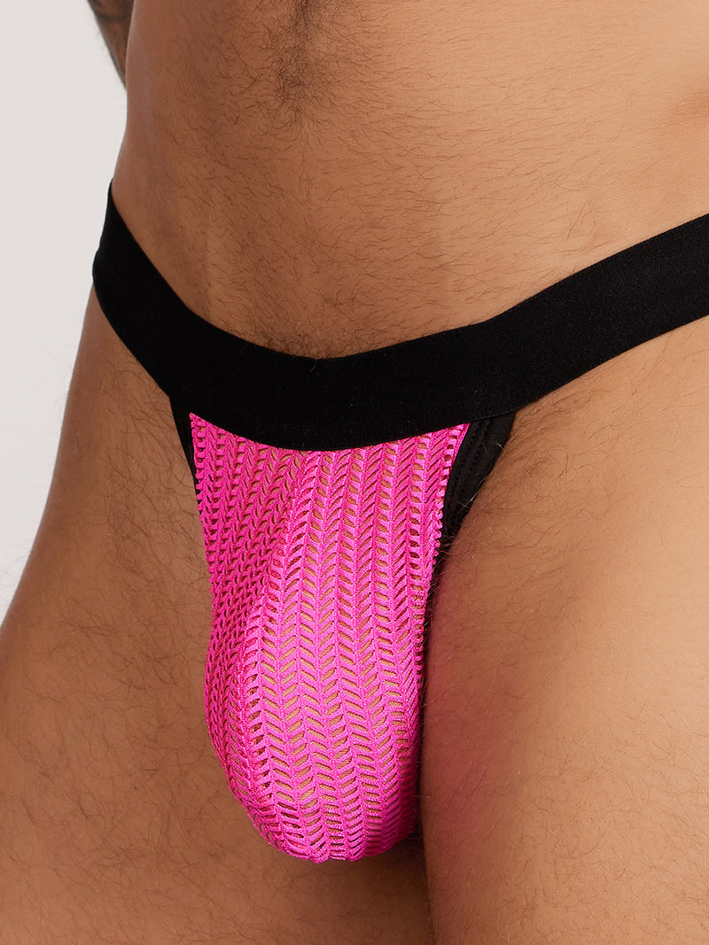 men's pink mesh thong - Body Aware