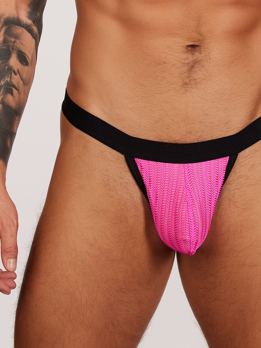 men's pink mesh thong - Body Aware