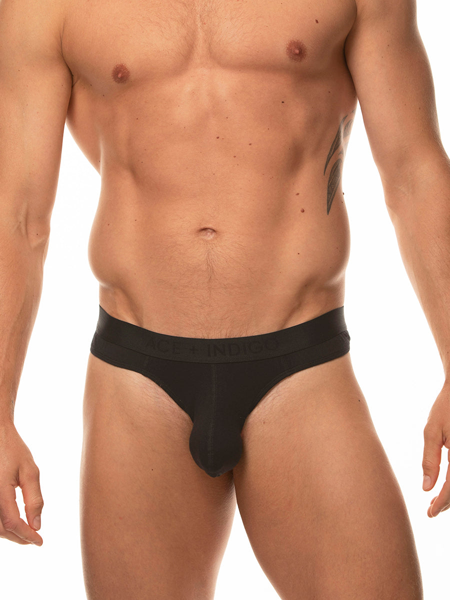 men's black modal logo band thong - Body Aware Ace + Indigo