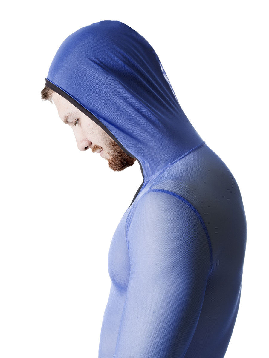 Men's blue mesh hoodie bodysuit