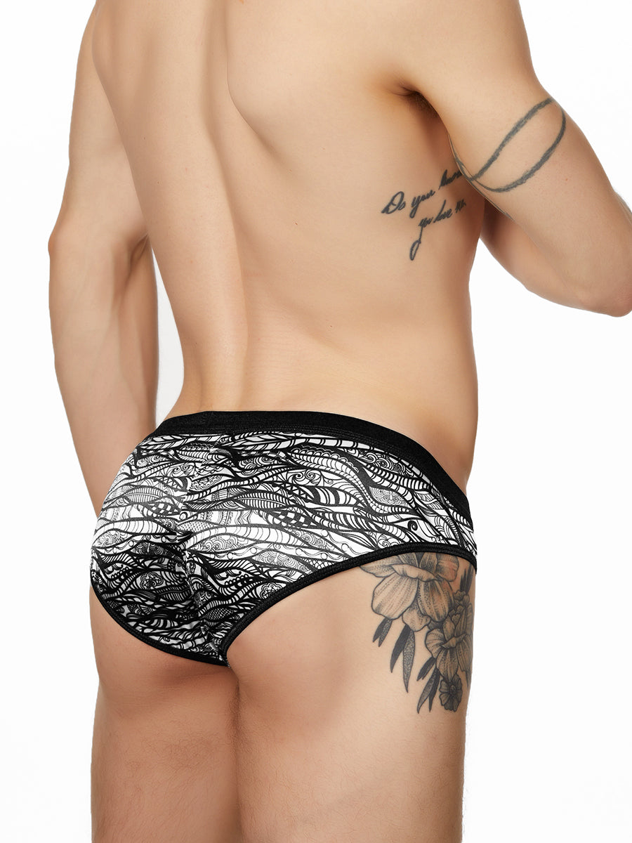 Men's black satin print briefs