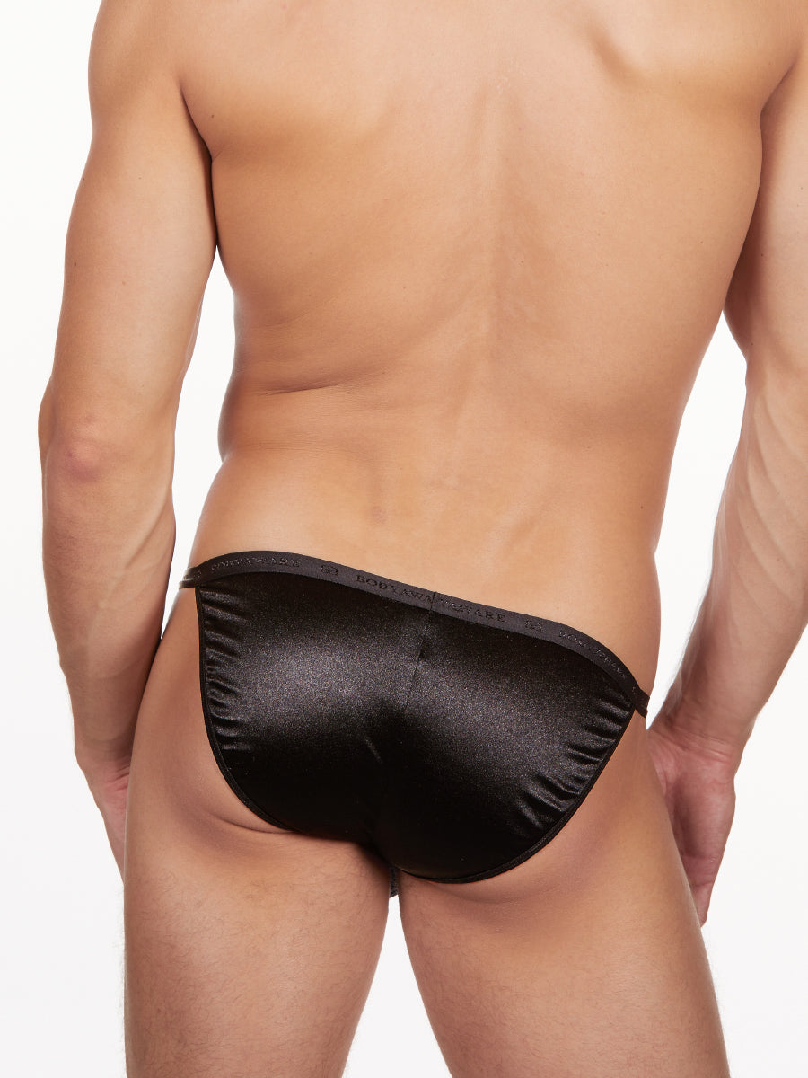 Men's black satin tanga