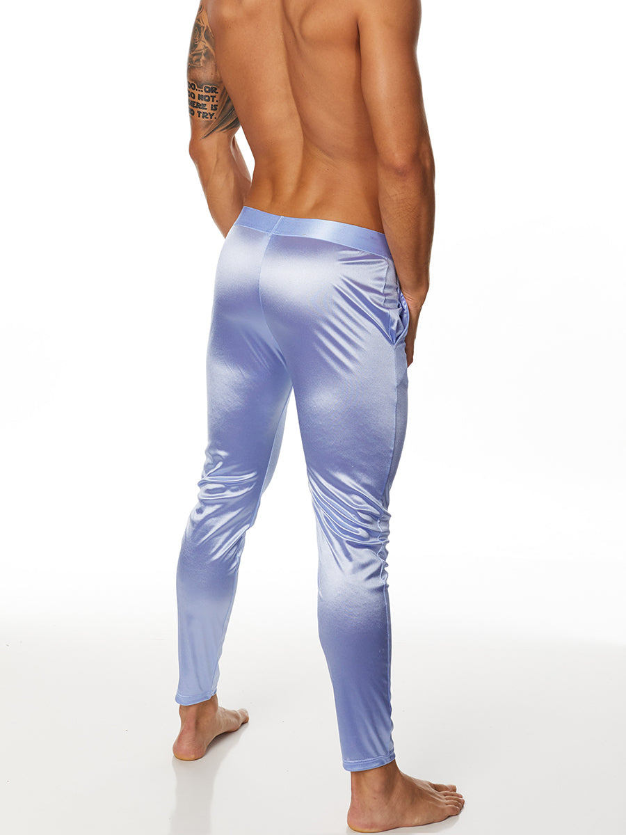 Men's blue satin long lounge pants