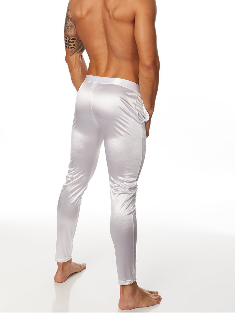 men's white satin leggings
